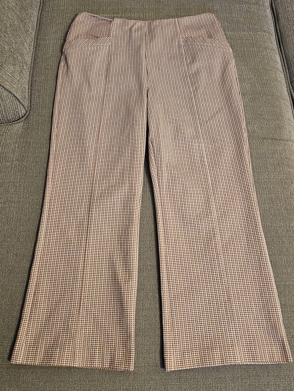 Liverpool Stella Kick Flare Lava Flow Check Casual Tan Gray Pants Size 10/30